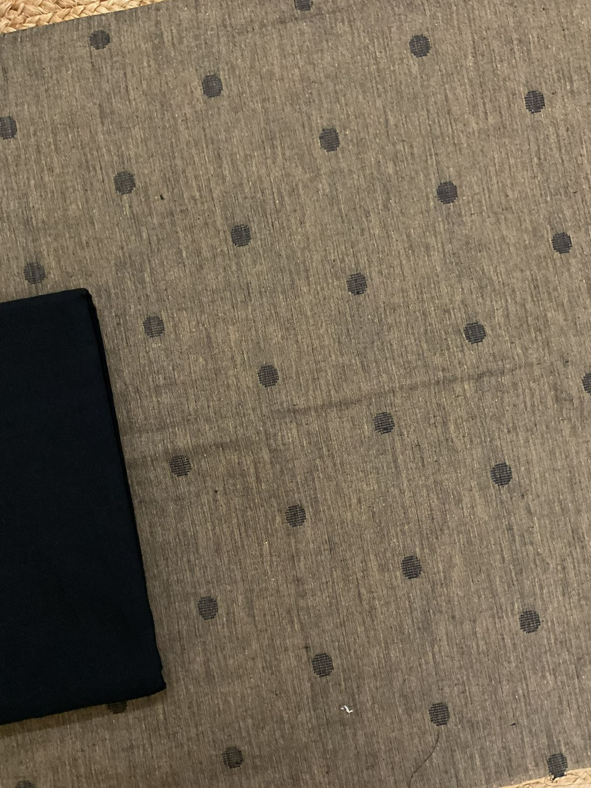 Pure Handloom Cotton Self Weaved Suit - Beige