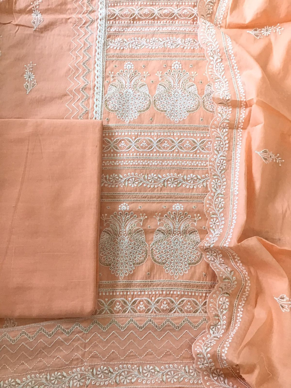 Pure Mul Cotton Embroidered Suit - Peach