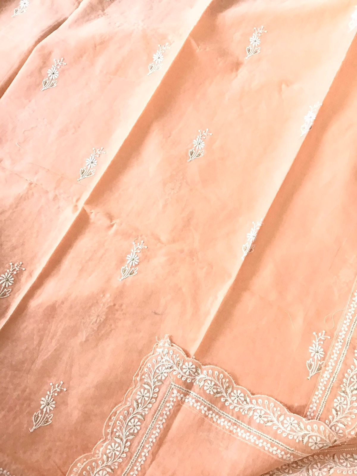 Pure Mul Cotton Embroidered Suit - Peach