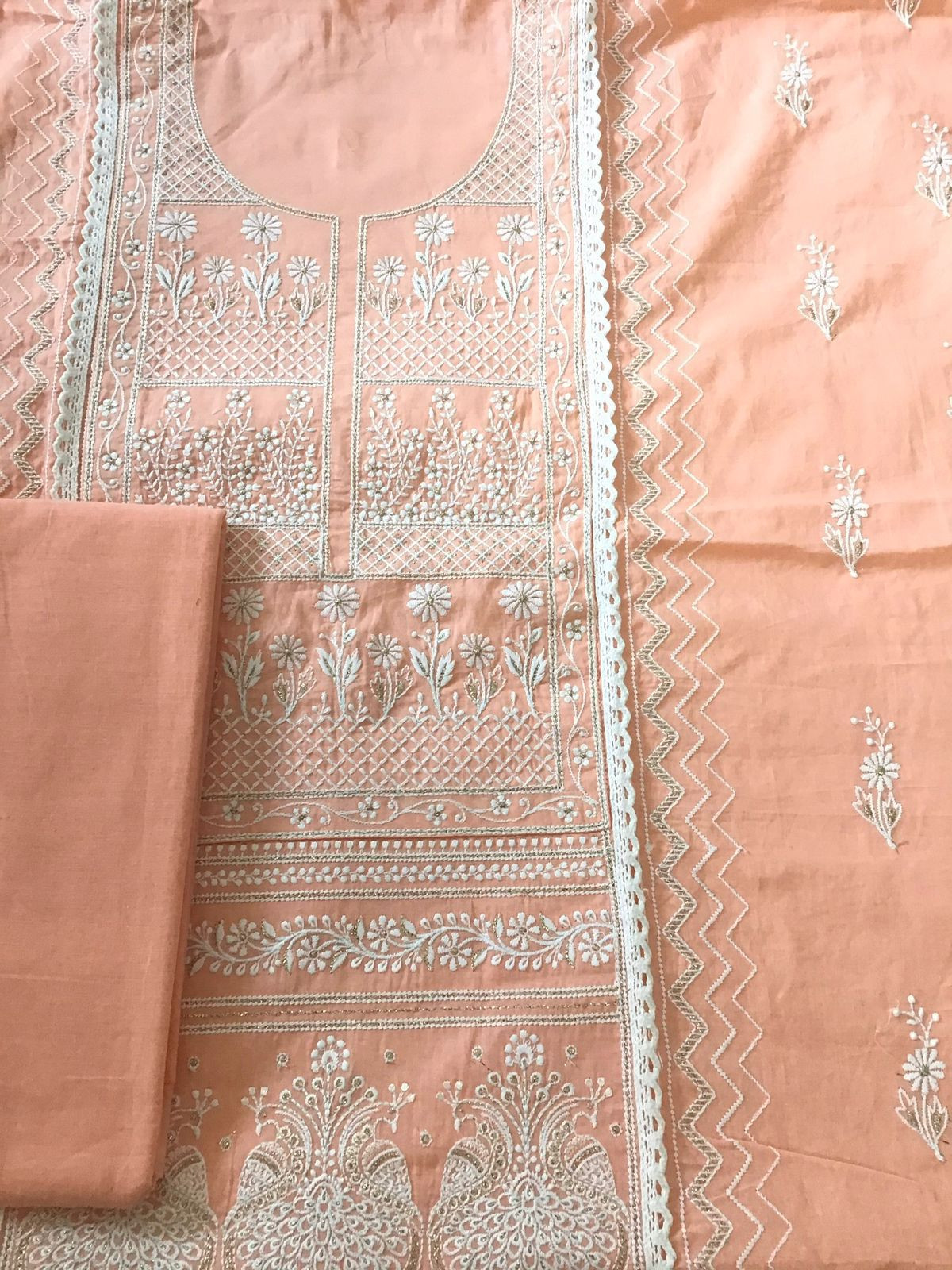Pure Mul Cotton Embroidered Suit - Peach