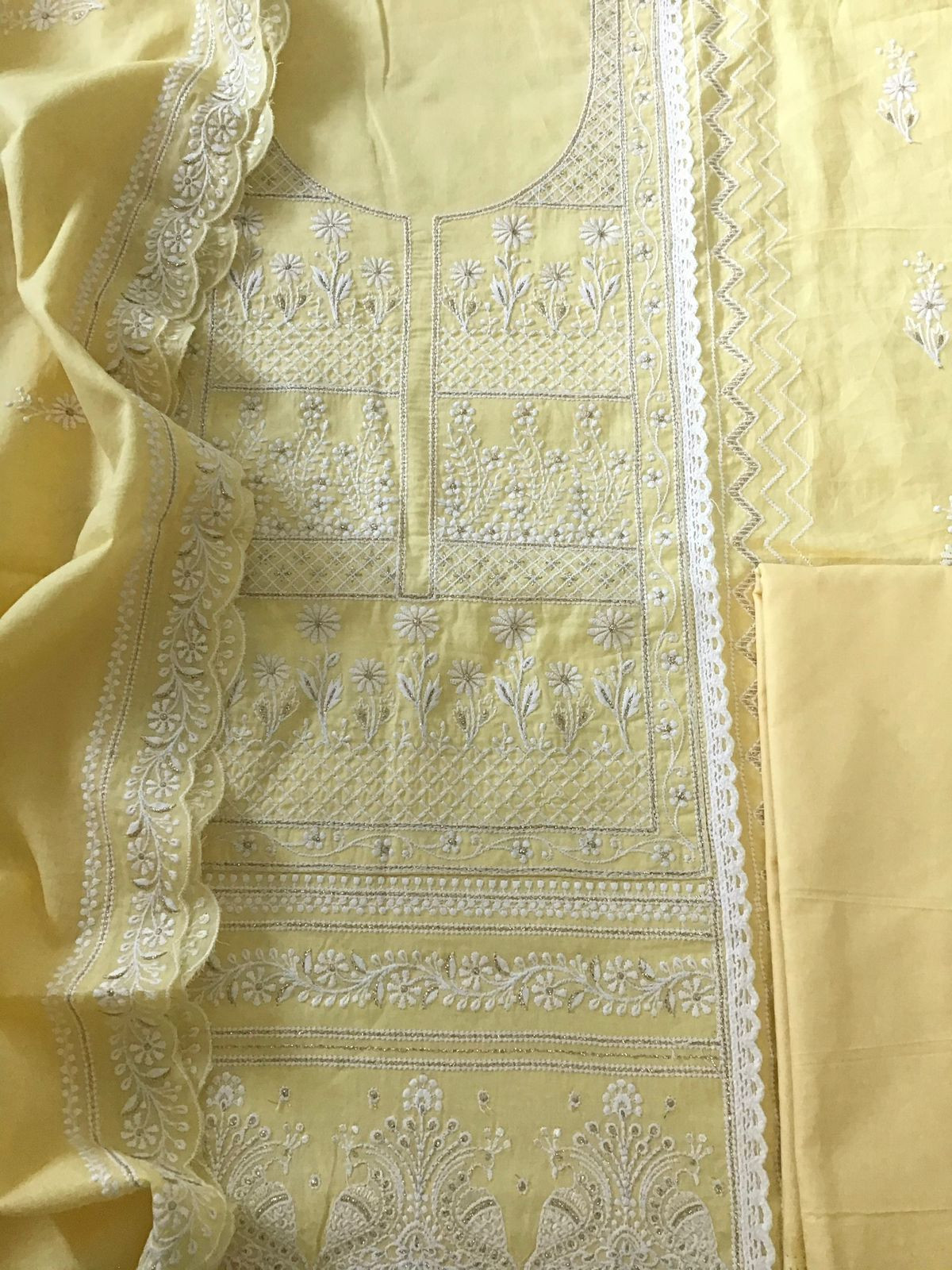 Pure Mul Cotton Embroidered Suit - Yellow
