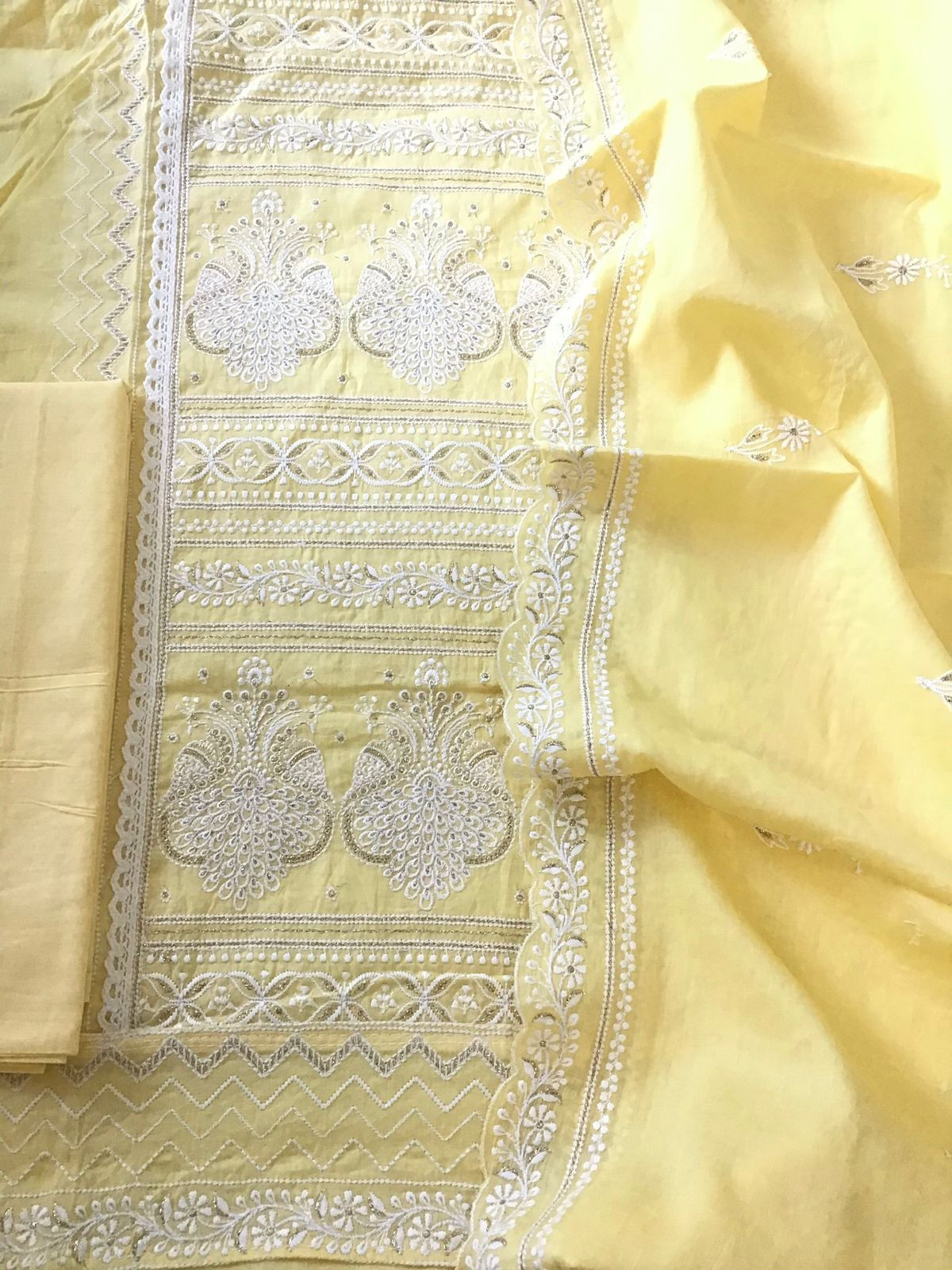 Pure Mul Cotton Embroidered Suit - Yellow