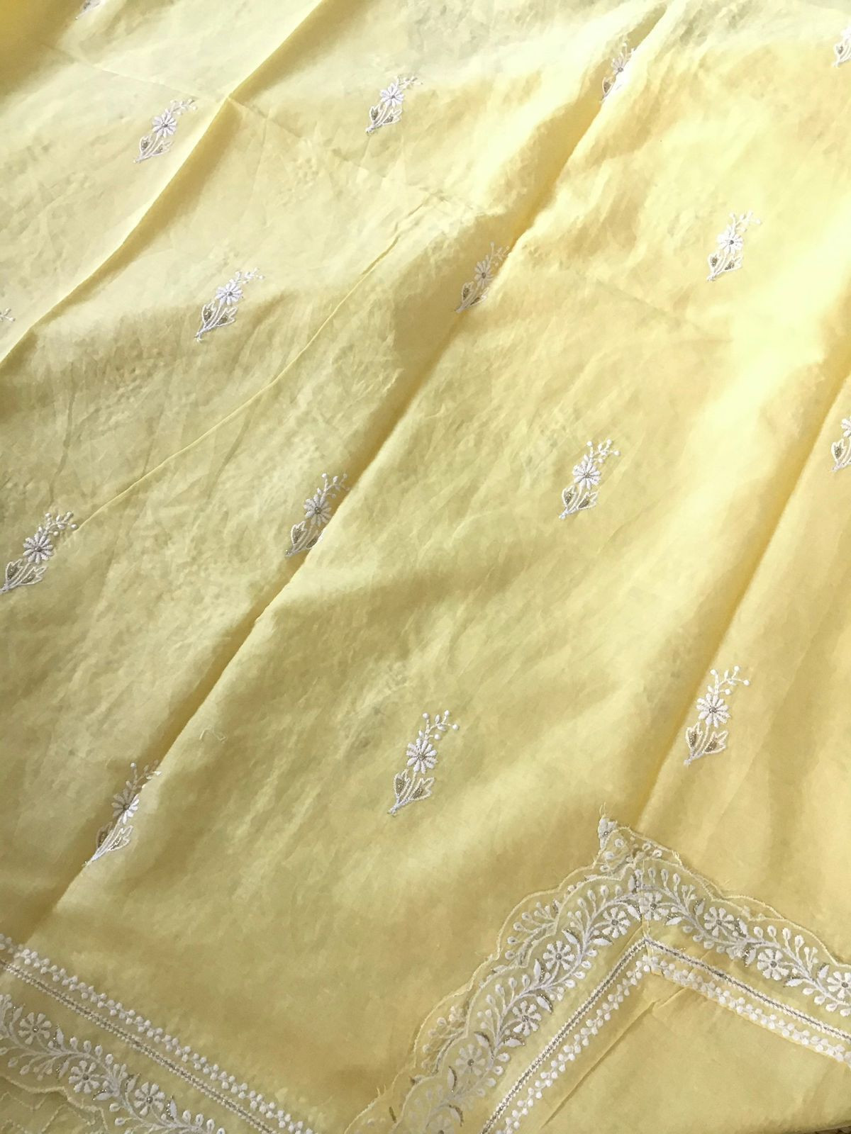 Pure Mul Cotton Embroidered Suit - Yellow