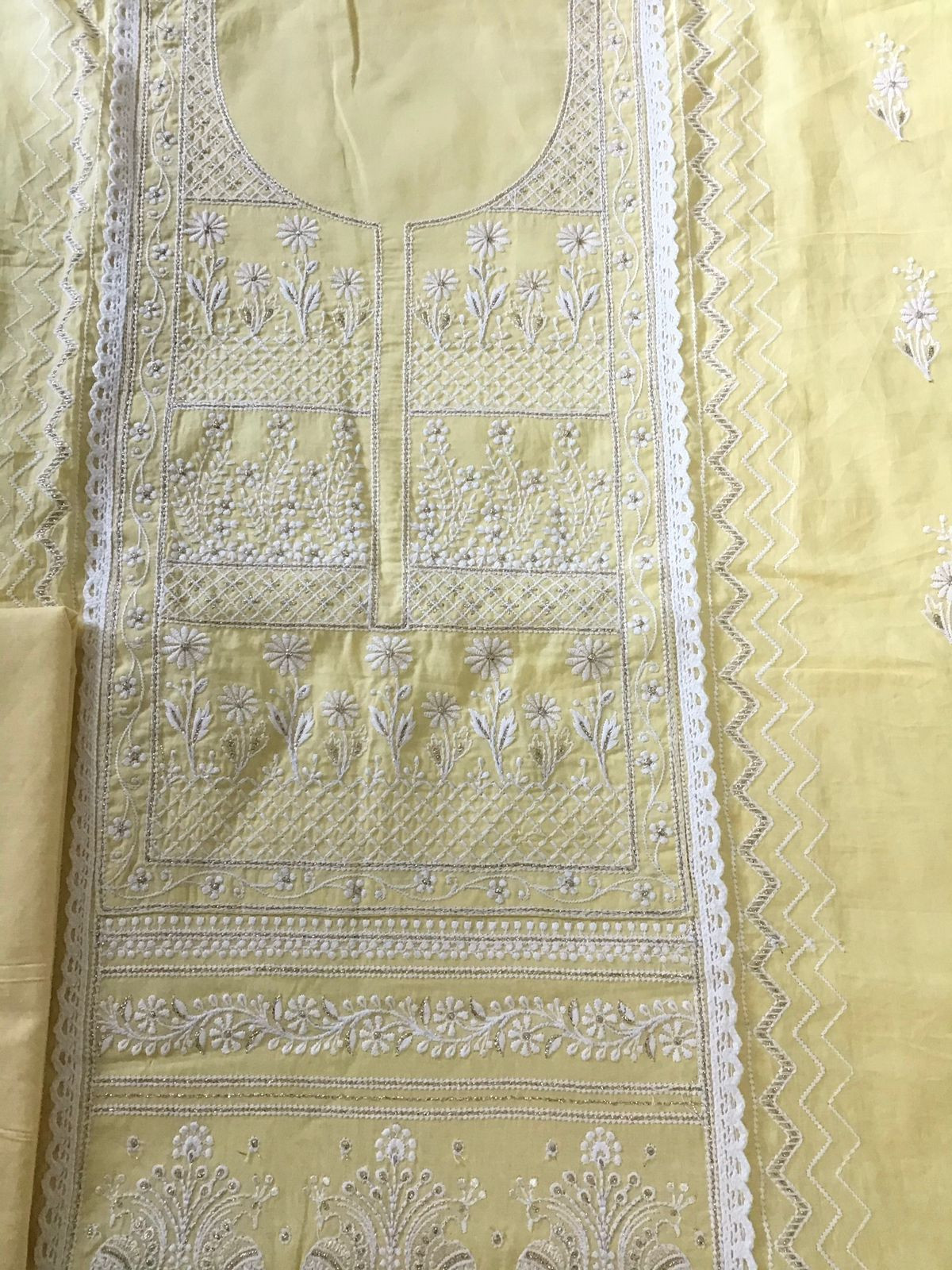 Pure Mul Cotton Embroidered Suit - Yellow