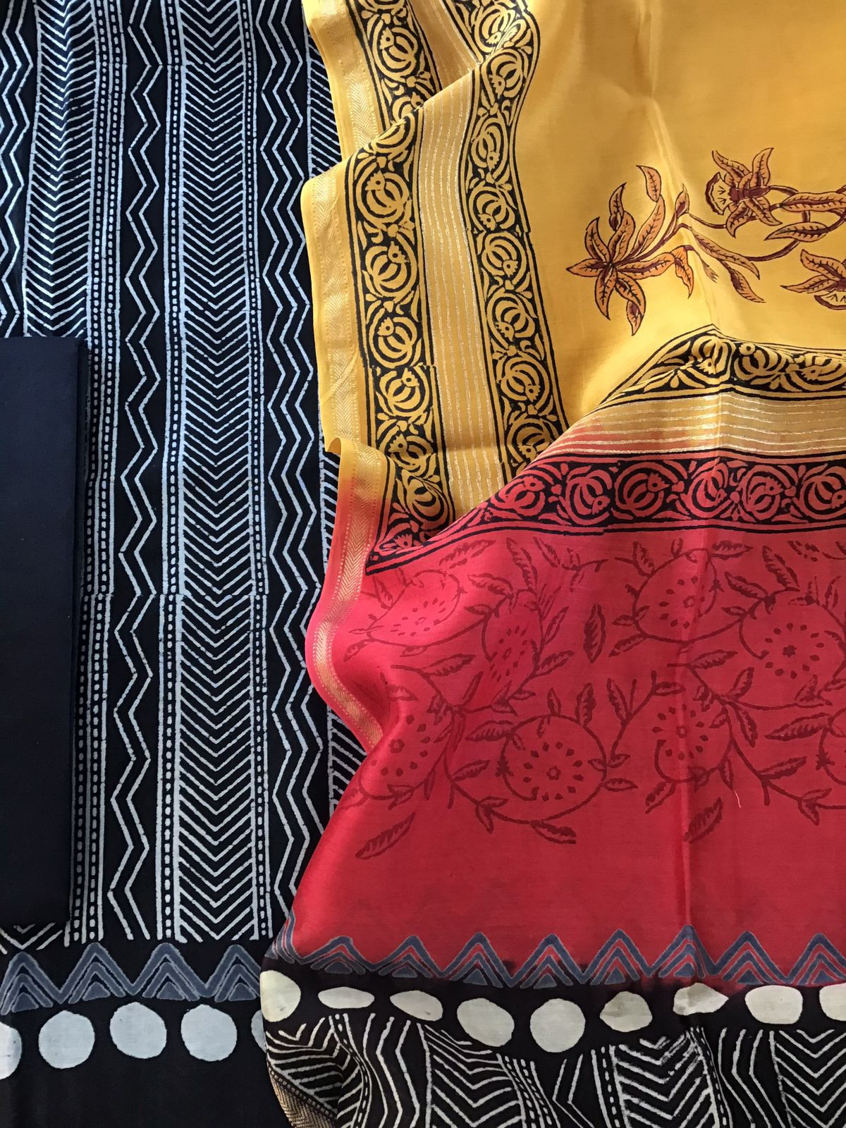 Pure Maheshwari Silk Printed Suit - Black