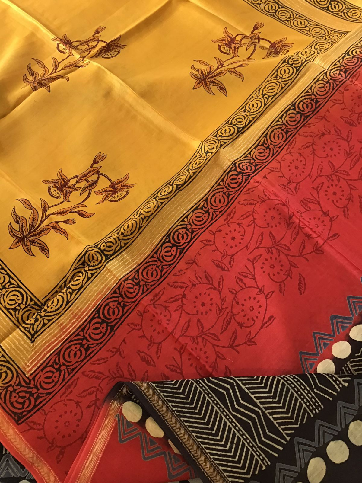 Pure Maheshwari Silk Printed Suit - Black