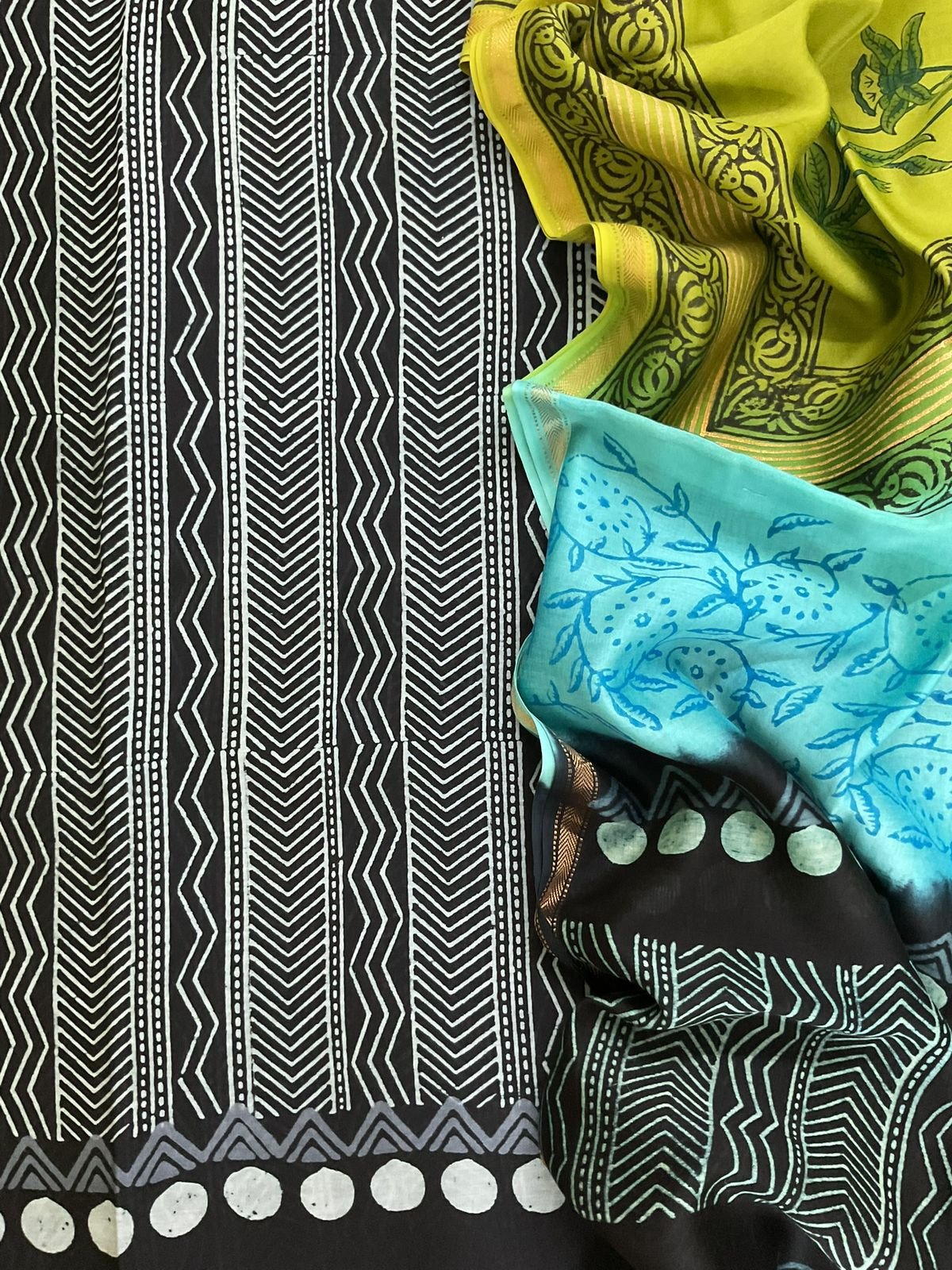 Pure Maheshwari Silk Printed Suit - Black