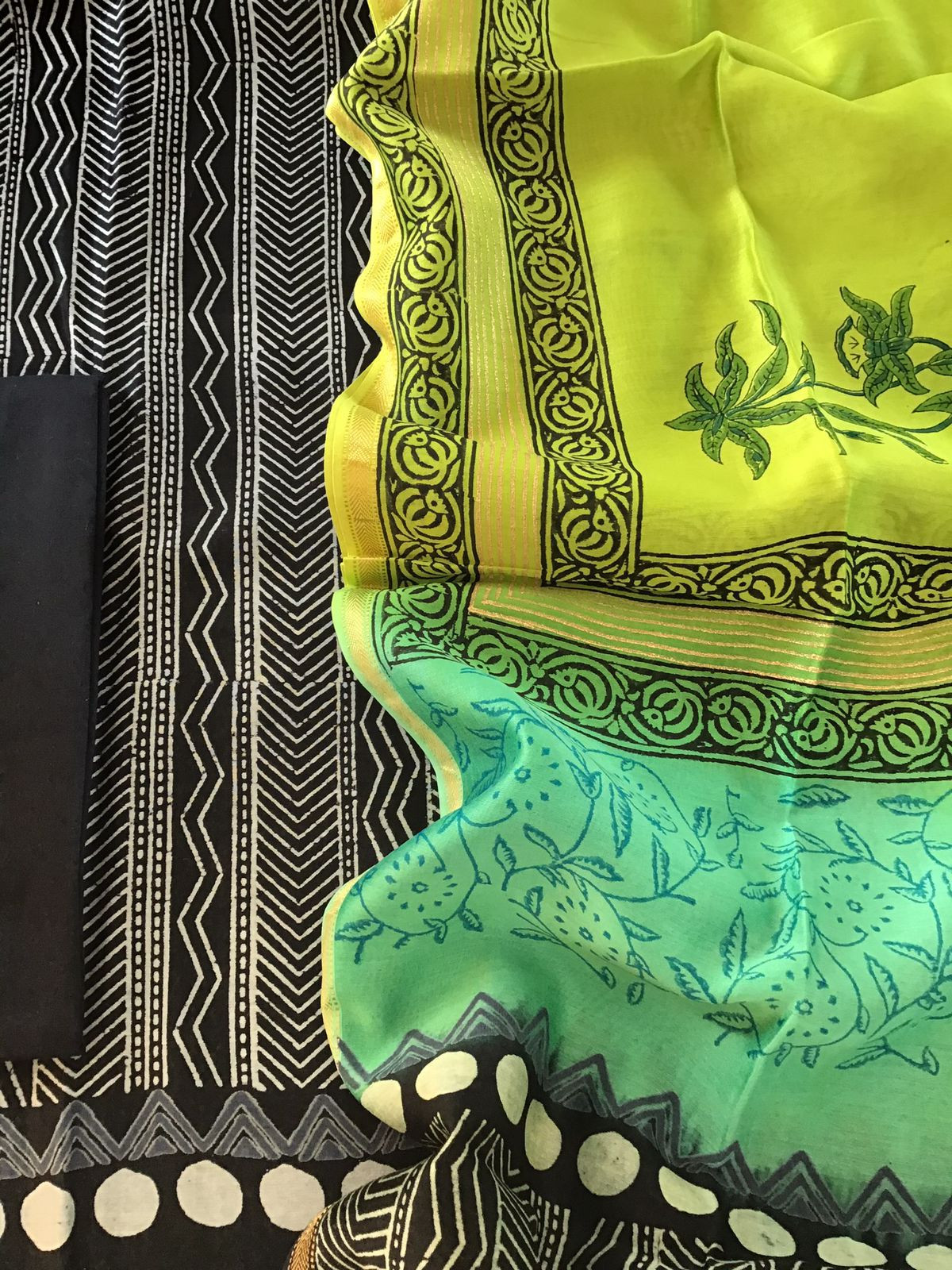 Pure Maheshwari Silk Printed Suit - Black
