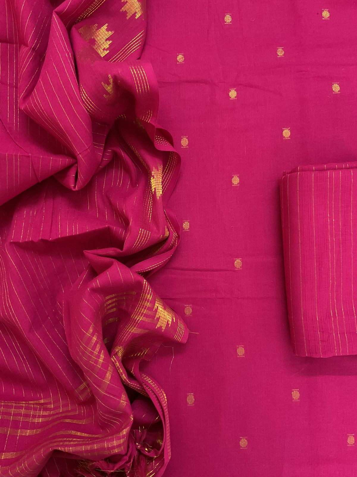 Pure Handloom Cotton Self Weaved Suit - Pink