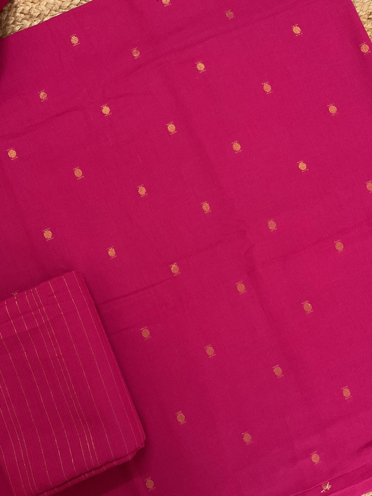 Pure Handloom Cotton Self Weaved Suit - Pink