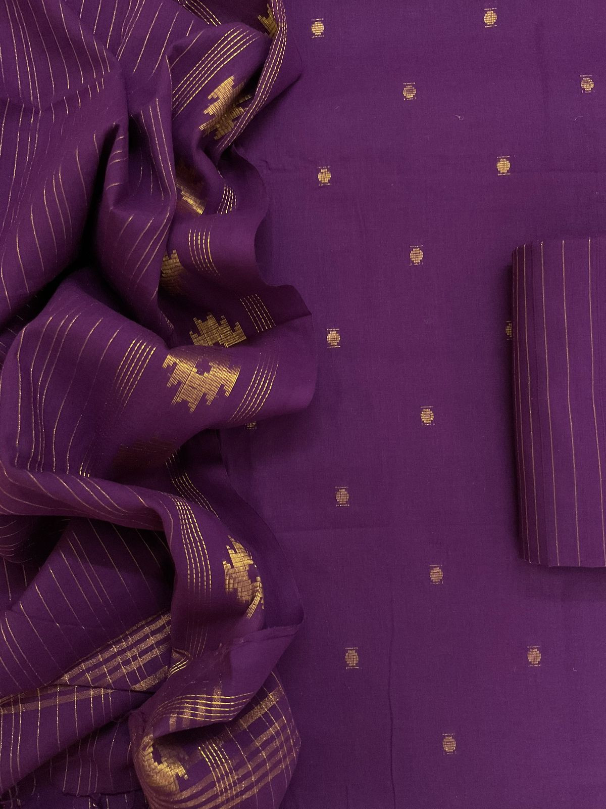 Pure Handloom Cotton Self Weaved Suit - Violet