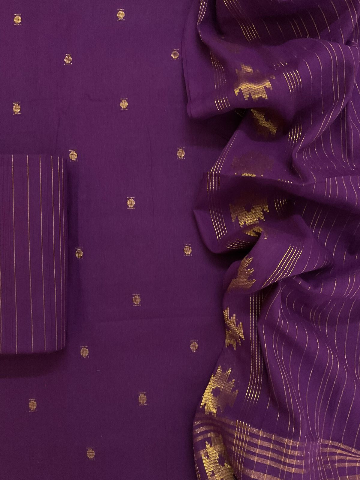 Pure Handloom Cotton Self Weaved Suit - Violet