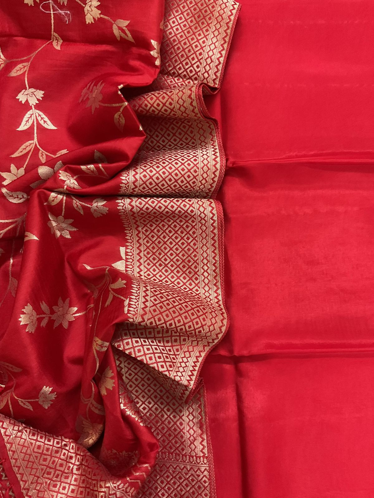 Soft Dola Silk Banarasi Weaved Suit - Red