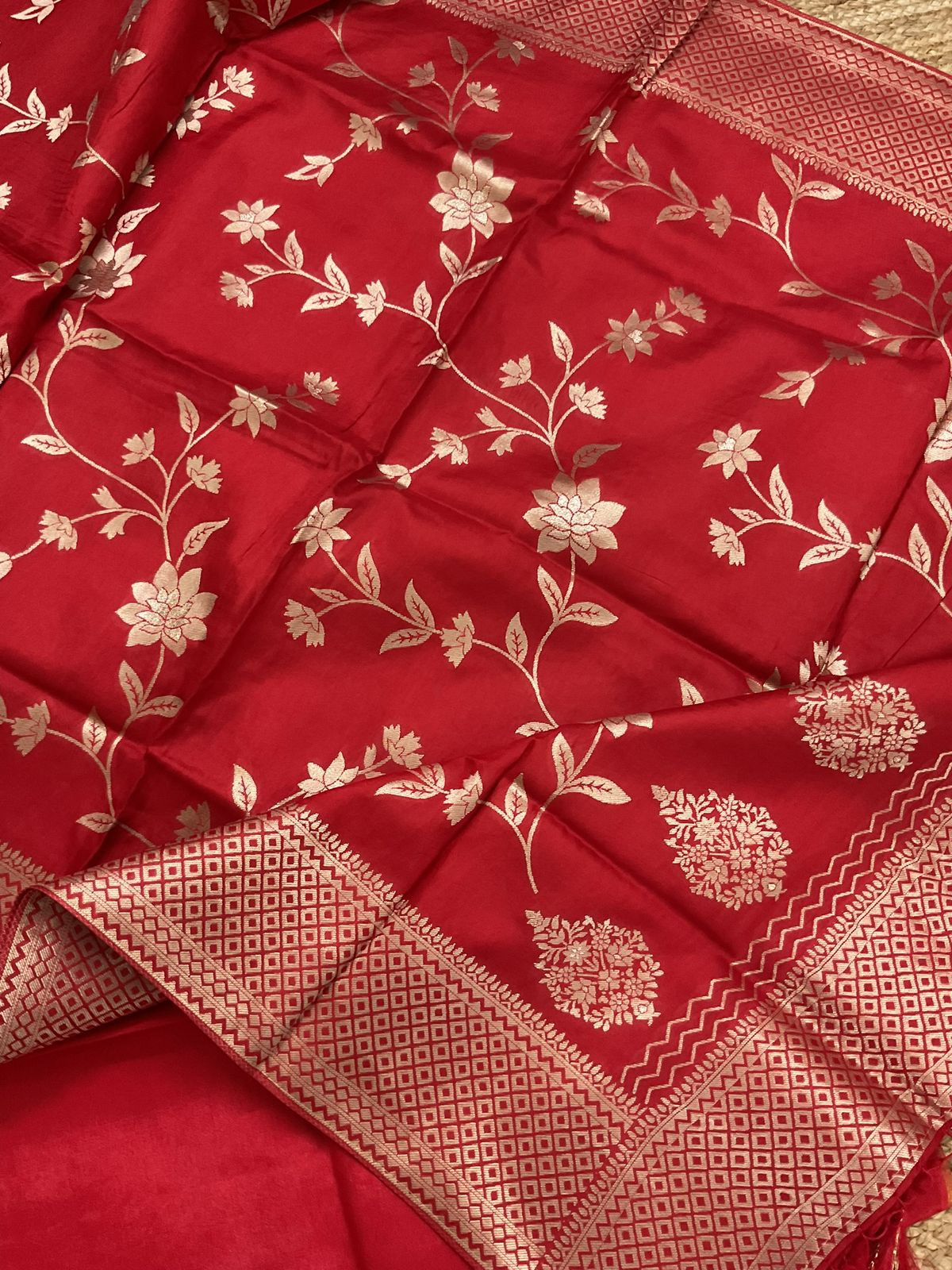 Soft Dola Silk Banarasi Weaved Suit - Red