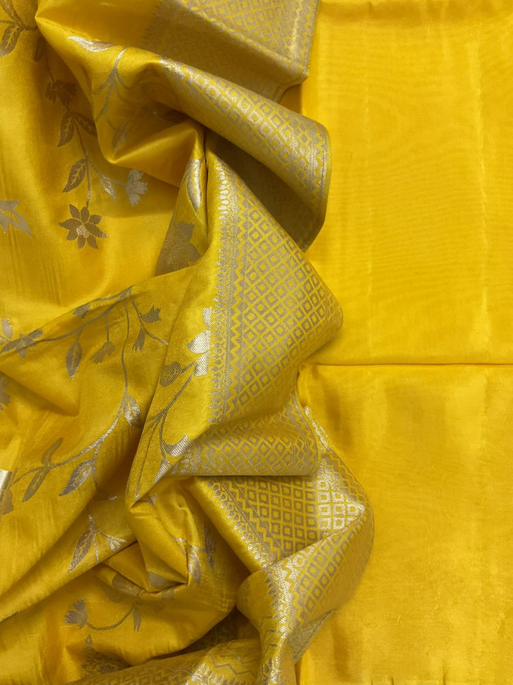 Image of Soft Dola Silk Banarasi Weaved Suit - Yellow