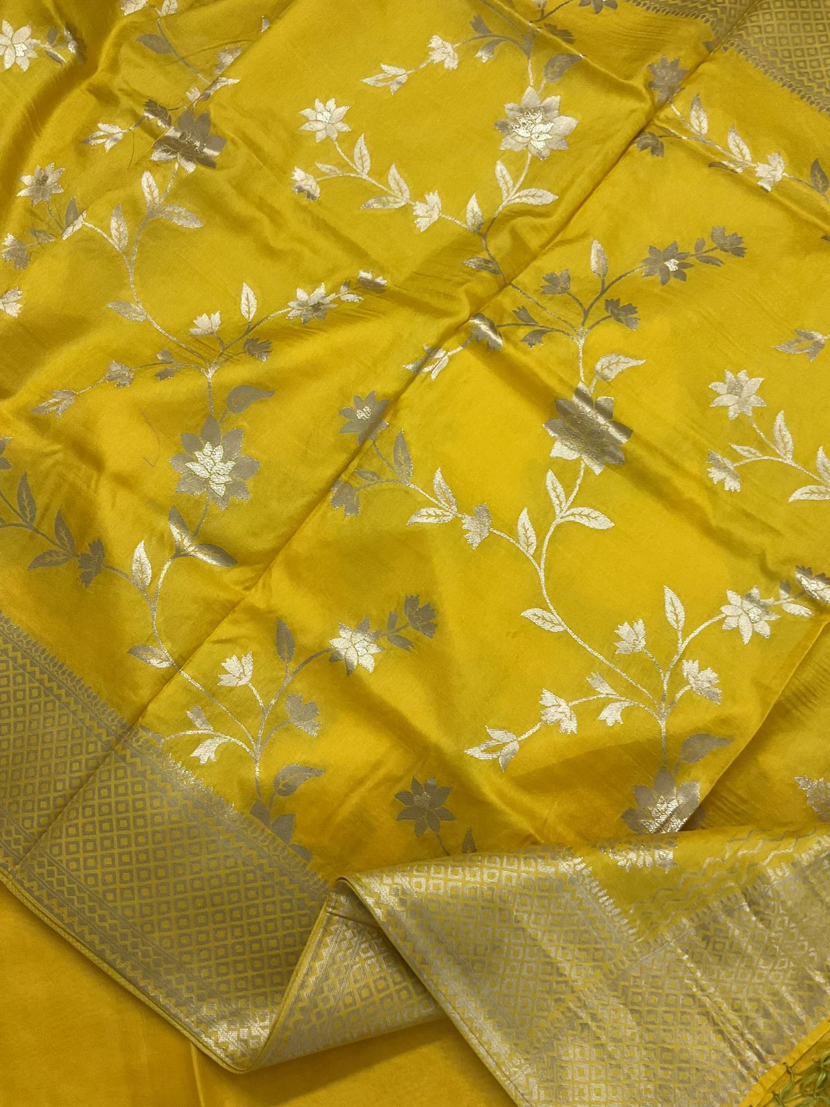 Soft Dola Silk Banarasi Weaved Suit - Yellow