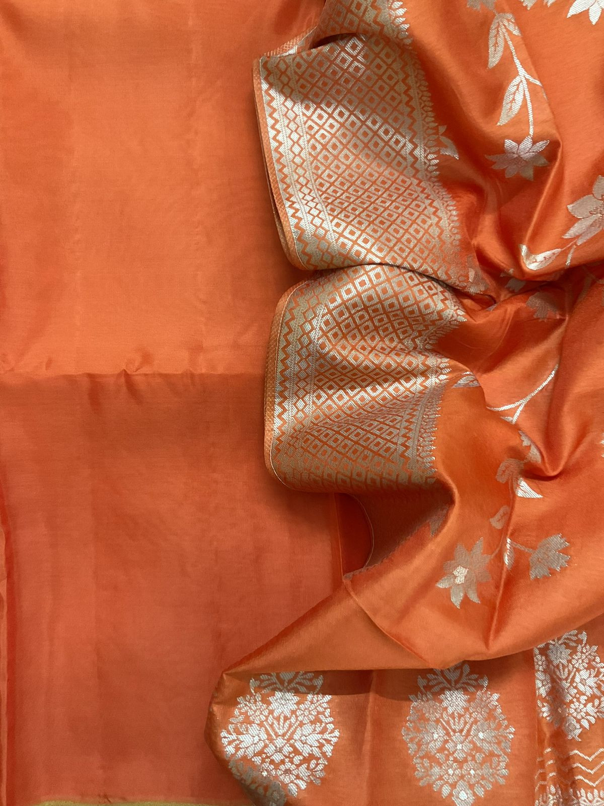 Soft Dola Silk Banarasi Weaved Suit - Orange