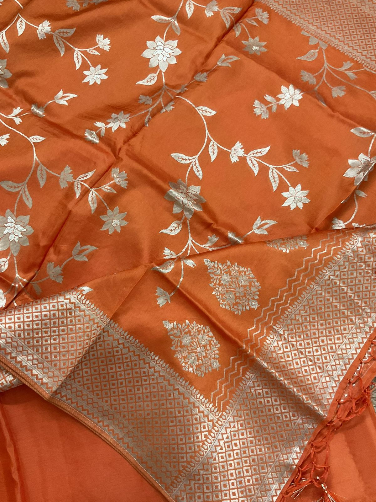Soft Dola Silk Banarasi Weaved Suit - Orange