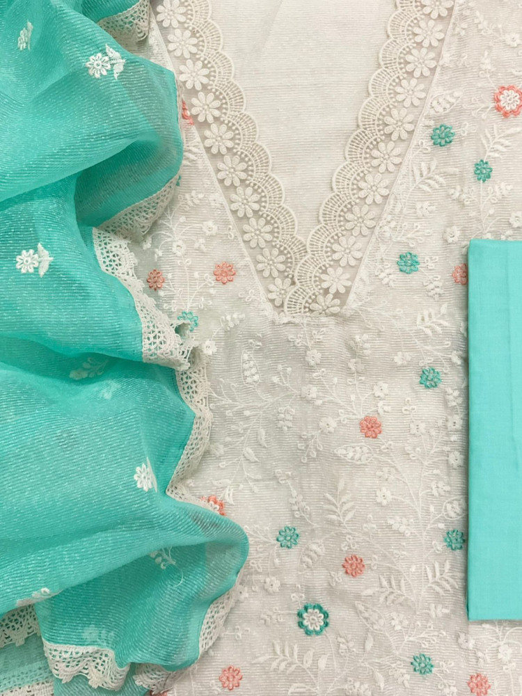 Image of Soft Fine Supernet Embroidered Suit - Off White