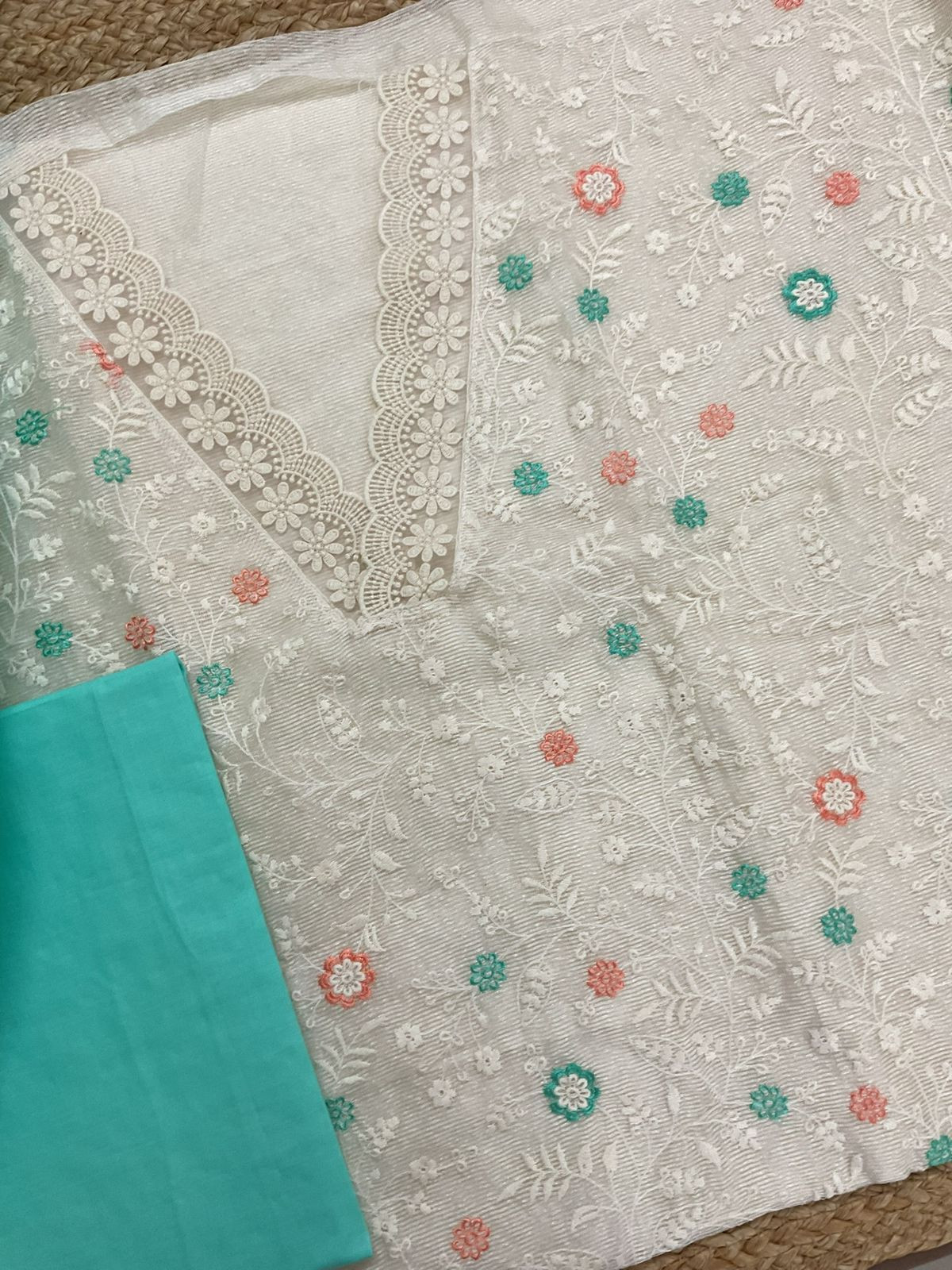 Soft Fine Supernet Embroidered Suit - Off White