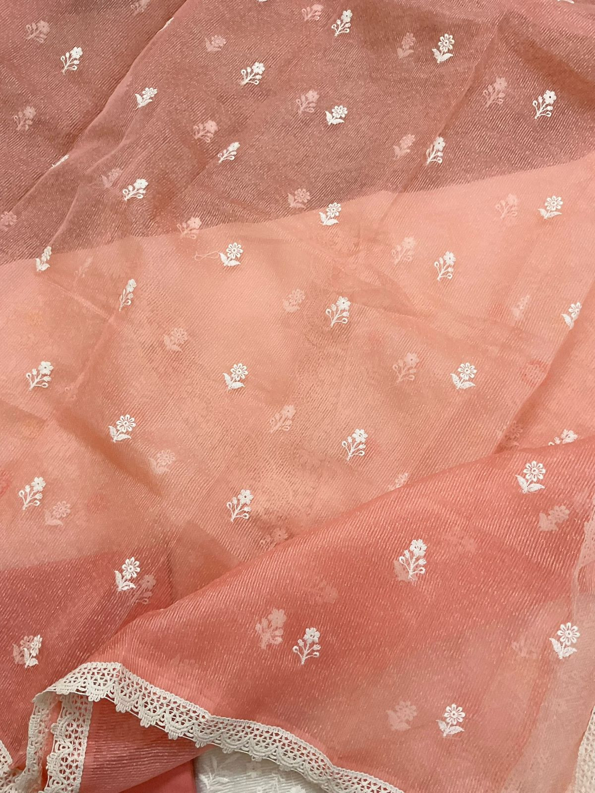 Soft Fine Supernet Embroidered Suit - Off White