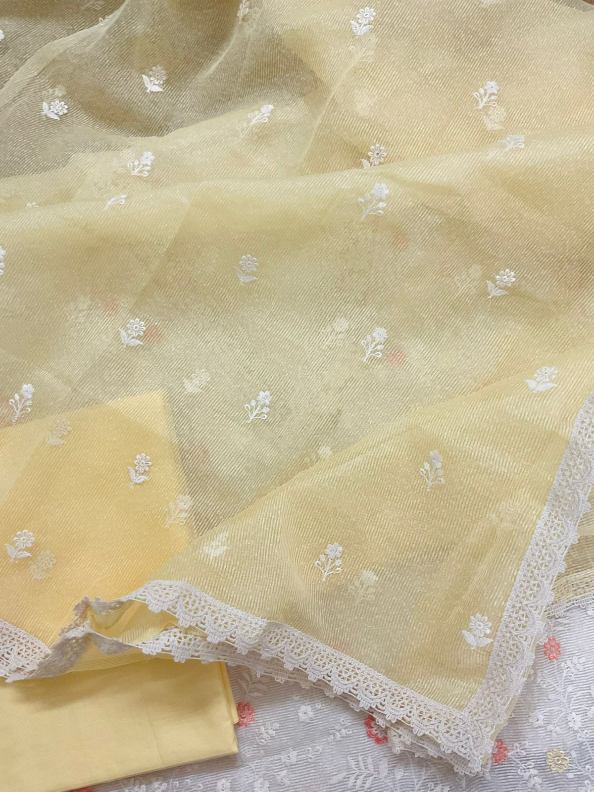 Soft Fine Supernet Embroidered Suit - Off White