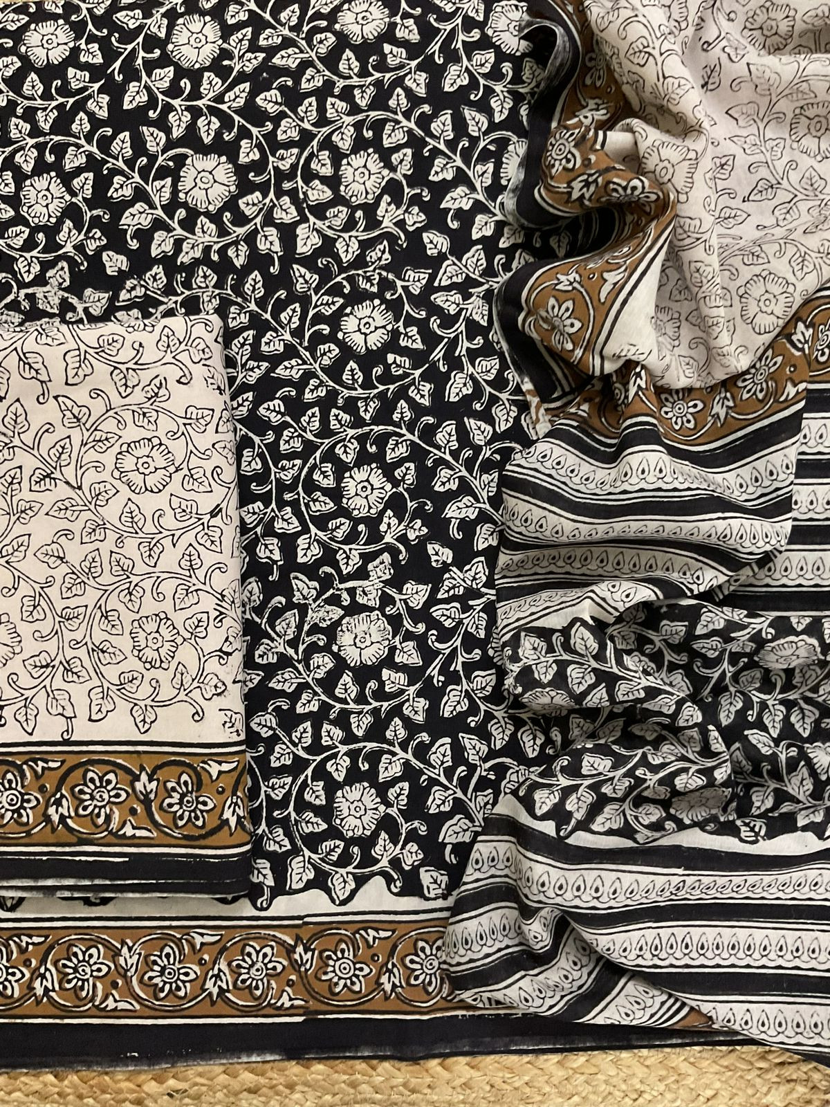 Pure Mul Cotton Printed Suit - Black