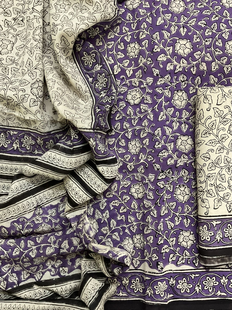 Image of Pure Mul Cotton Printed Suit - Purple