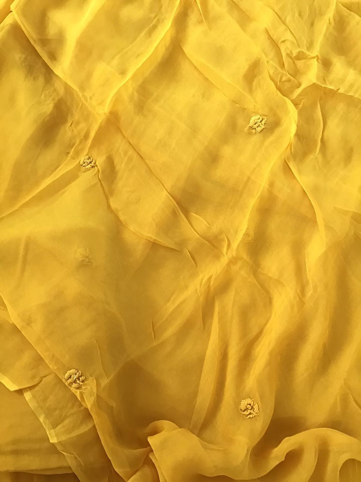 Pure Chinnon Silk Embroidered Suit - Yellow