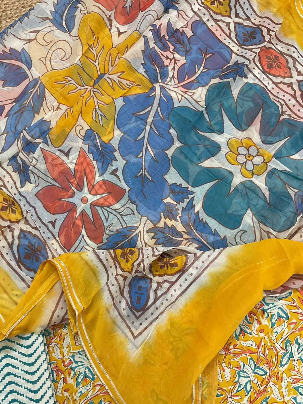 Pure Cotton Printed Embroidered Suit - Yellow