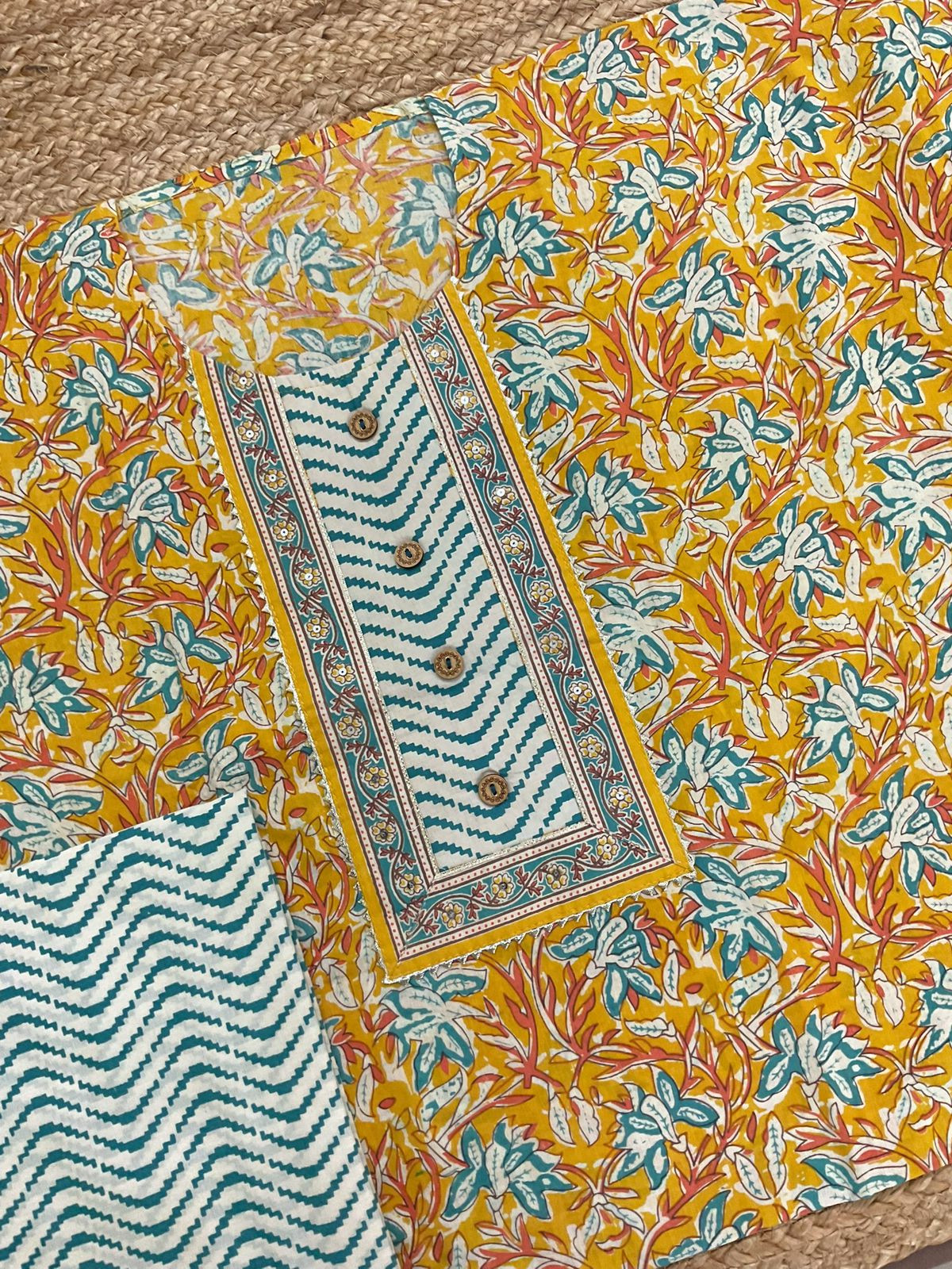 Pure Cotton Printed Embroidered Suit - Yellow