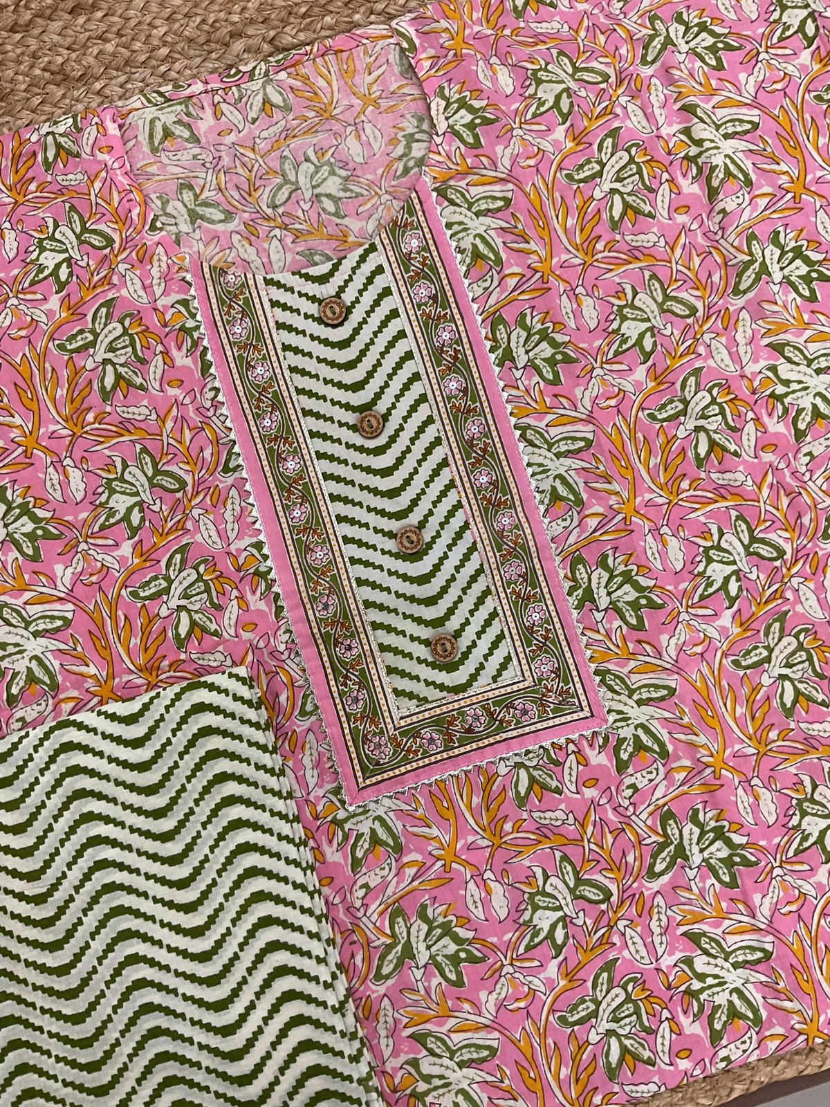 Pure Cotton Printed Embroidered Suit - Pink