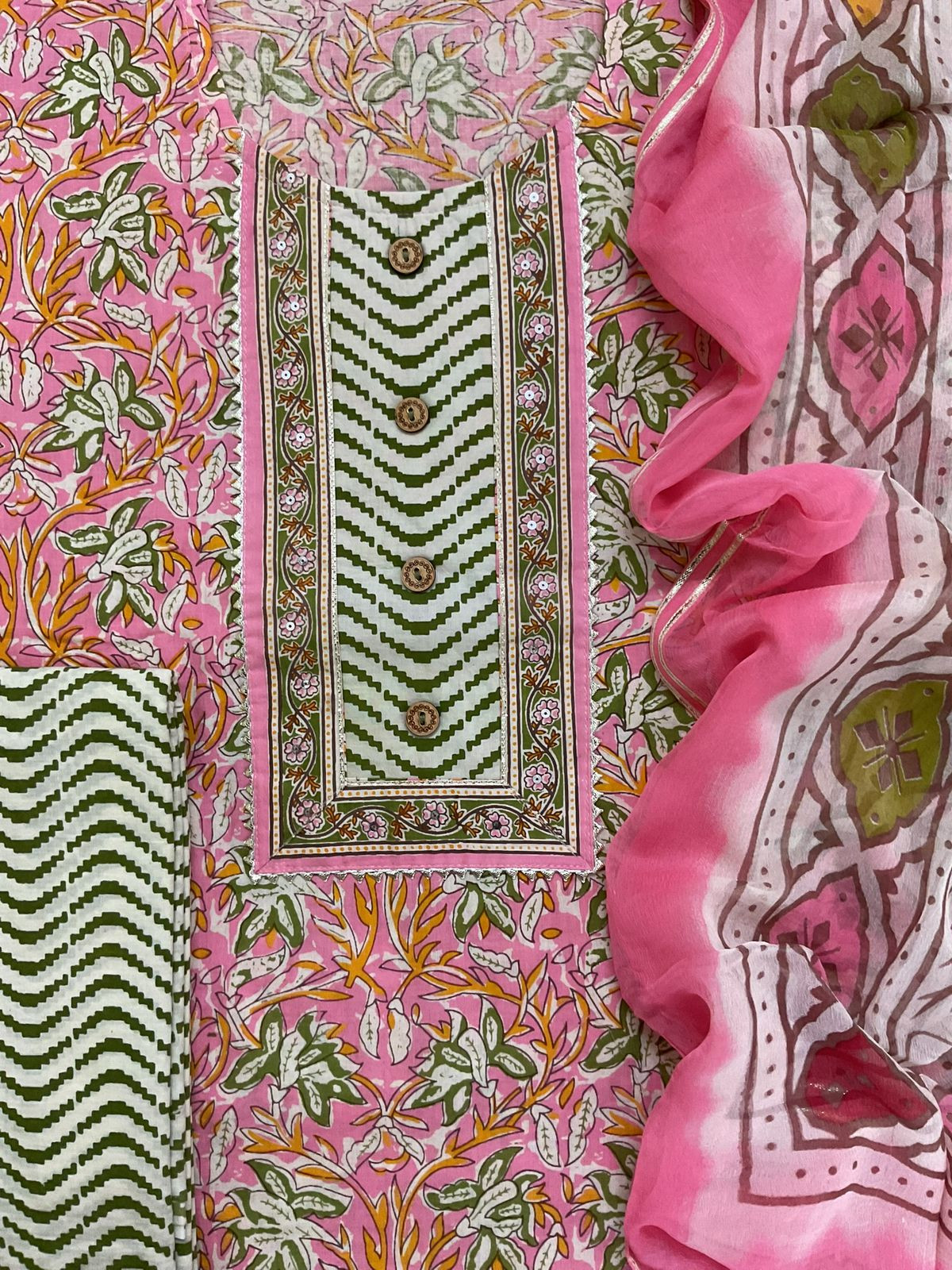 Pure Cotton Printed Embroidered Suit - Pink