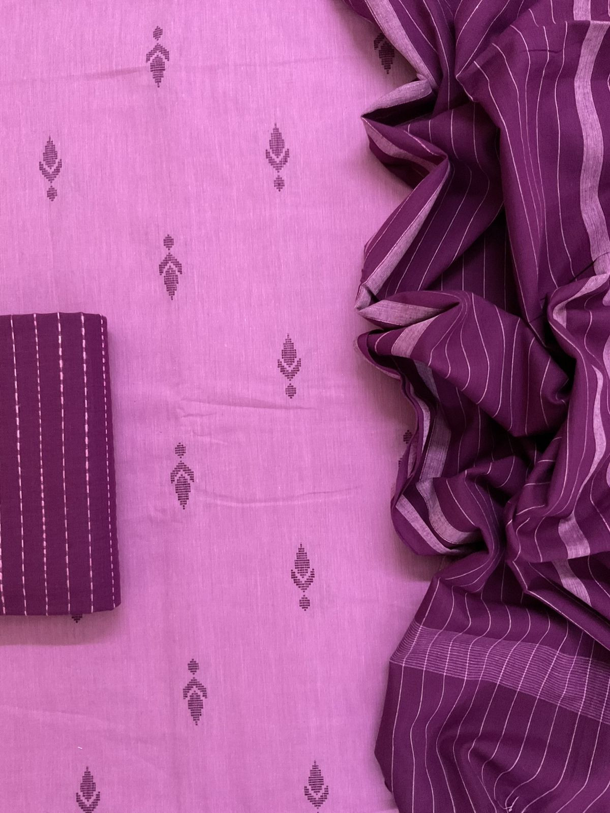 Pure Handloom Cotton Self Weaved Suit - Purple