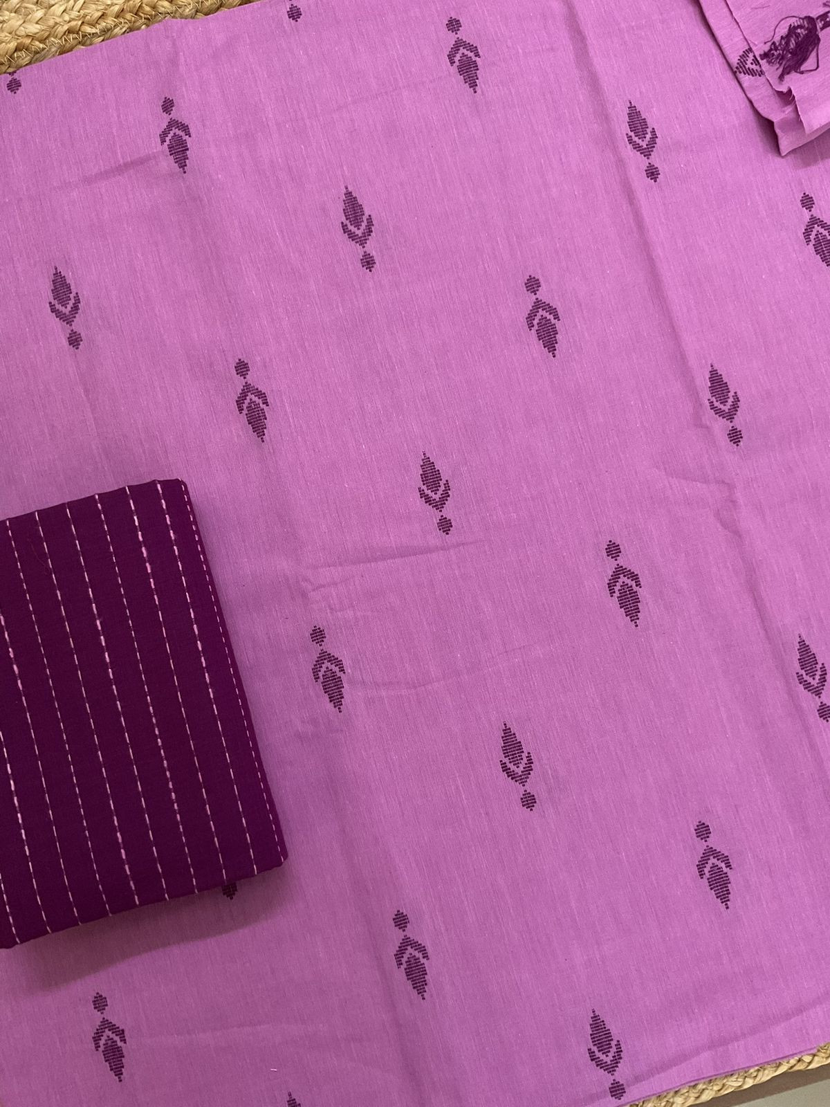 Pure Handloom Cotton Self Weaved Suit - Purple