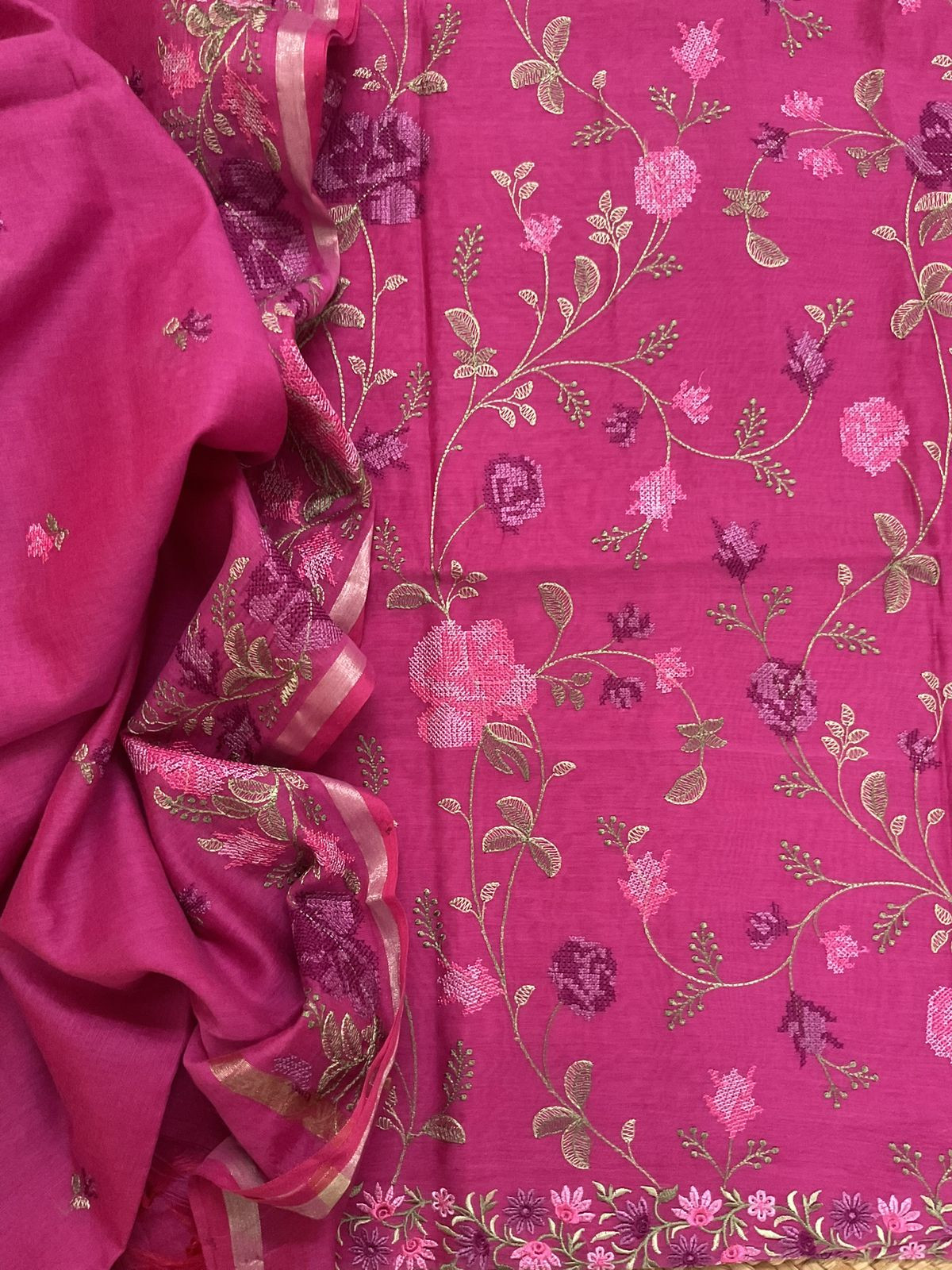 Soft Chanderi Embroidered Suit - Pink