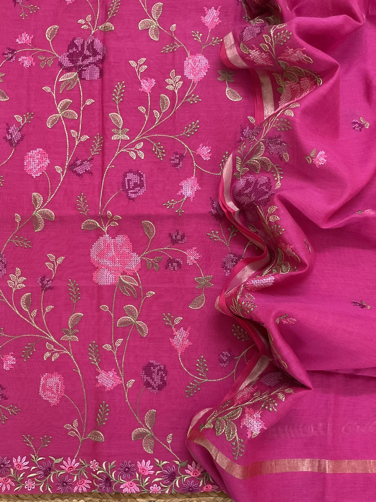 Soft Chanderi Embroidered Suit - Pink