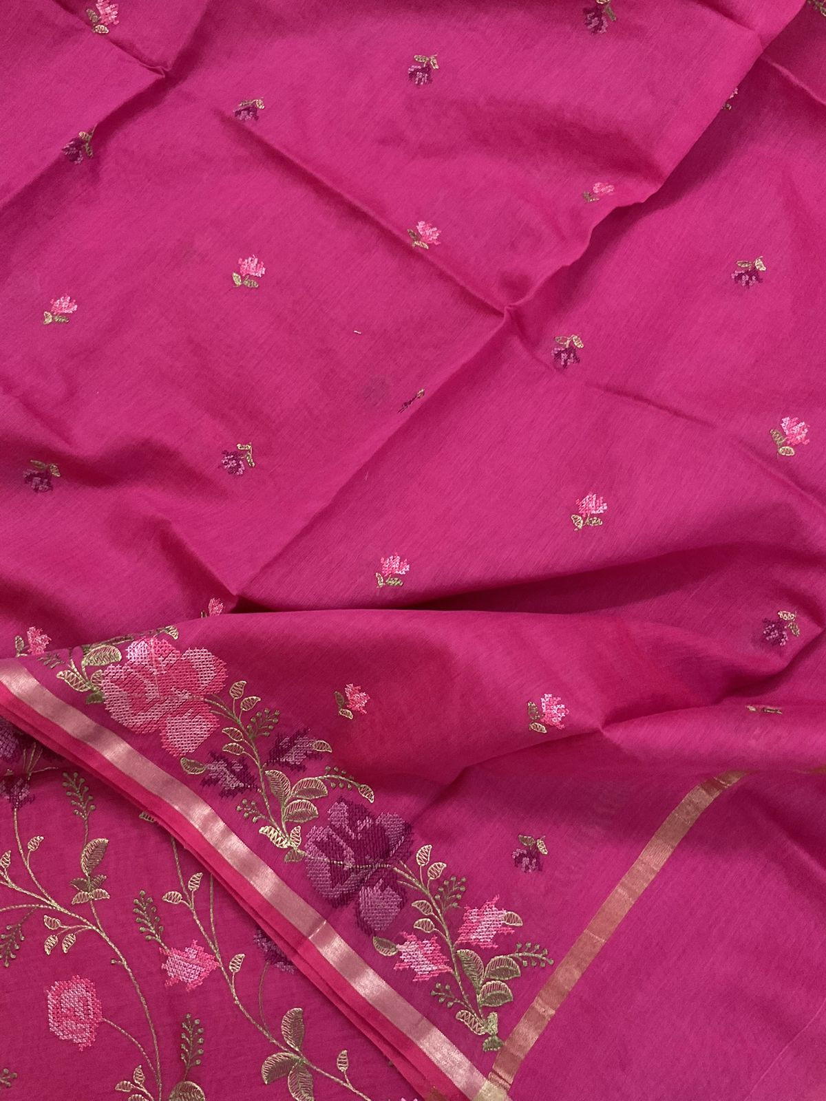 Soft Chanderi Embroidered Suit - Pink