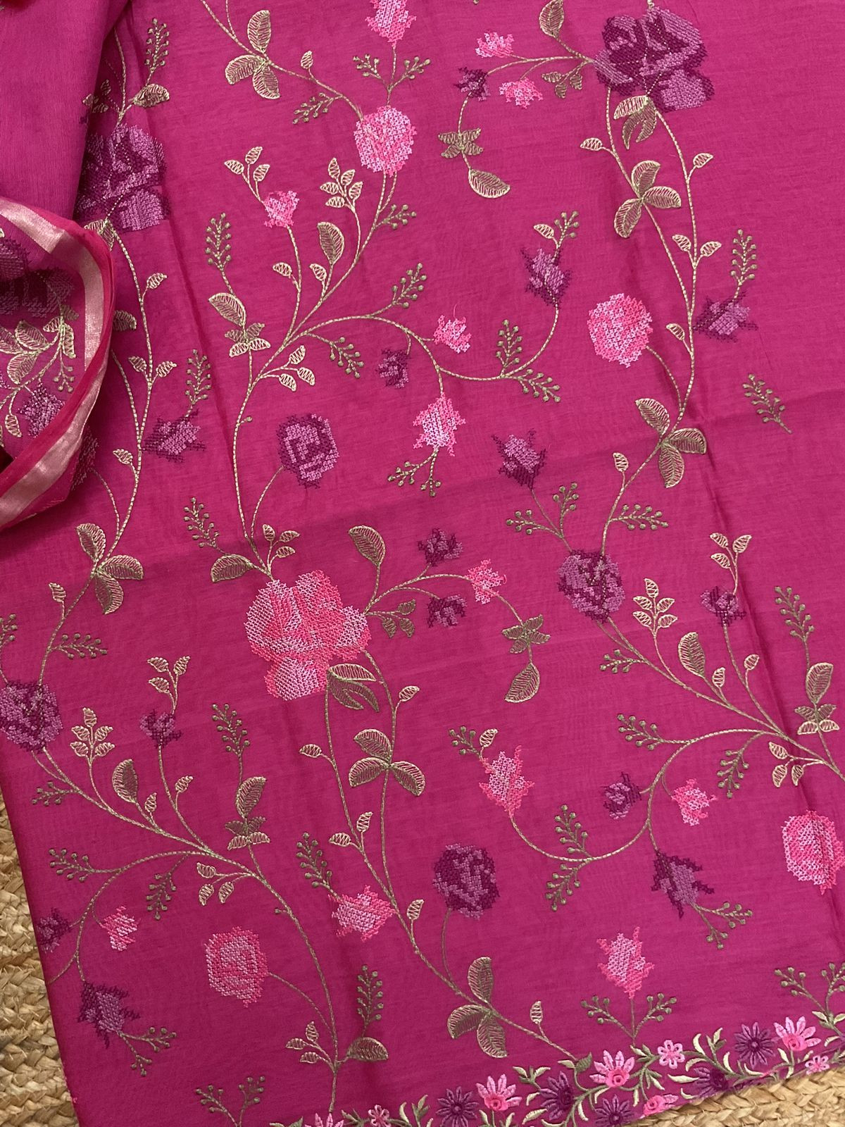 Soft Chanderi Embroidered Suit - Pink