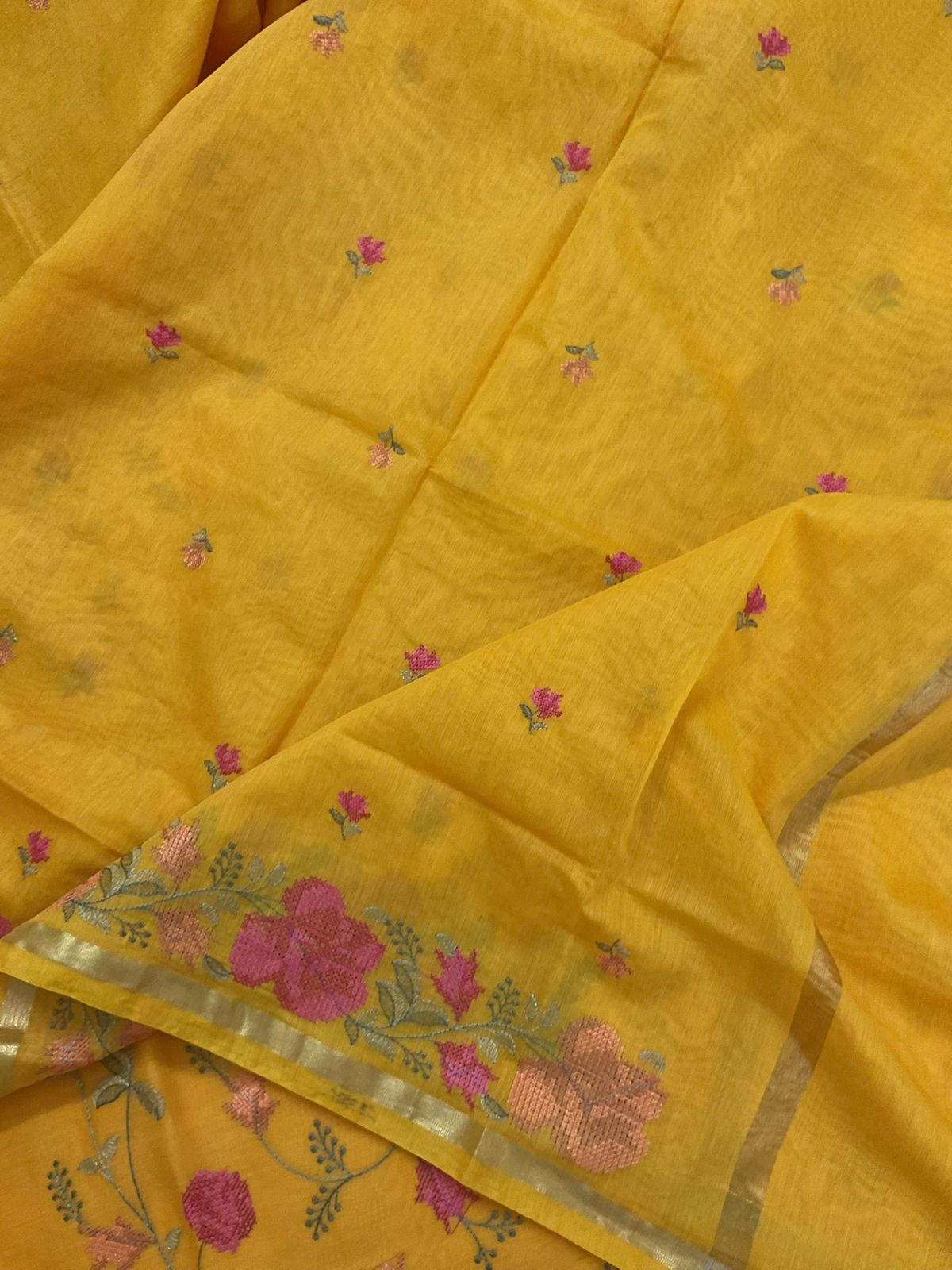 Soft Chanderi Embroidered Suit - Yellow