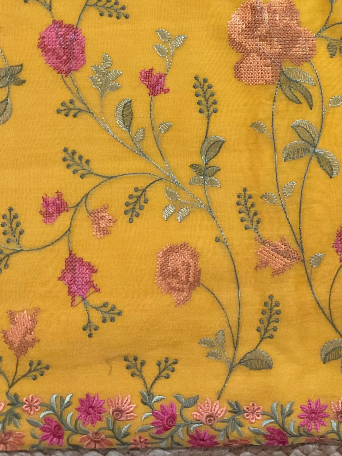 Soft Chanderi Embroidered Suit - Yellow