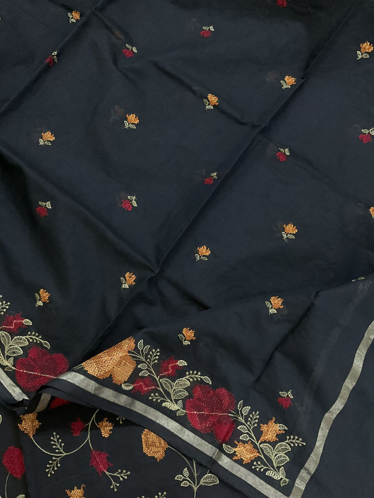 Soft Chanderi Embroidered Suit - Black