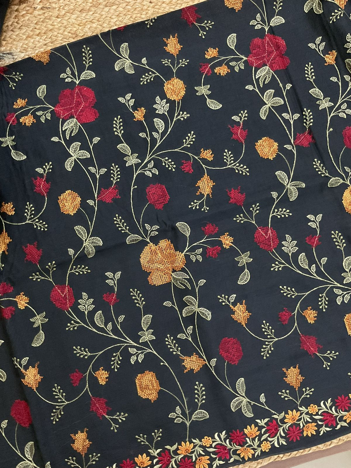 Soft Chanderi Embroidered Suit - Black