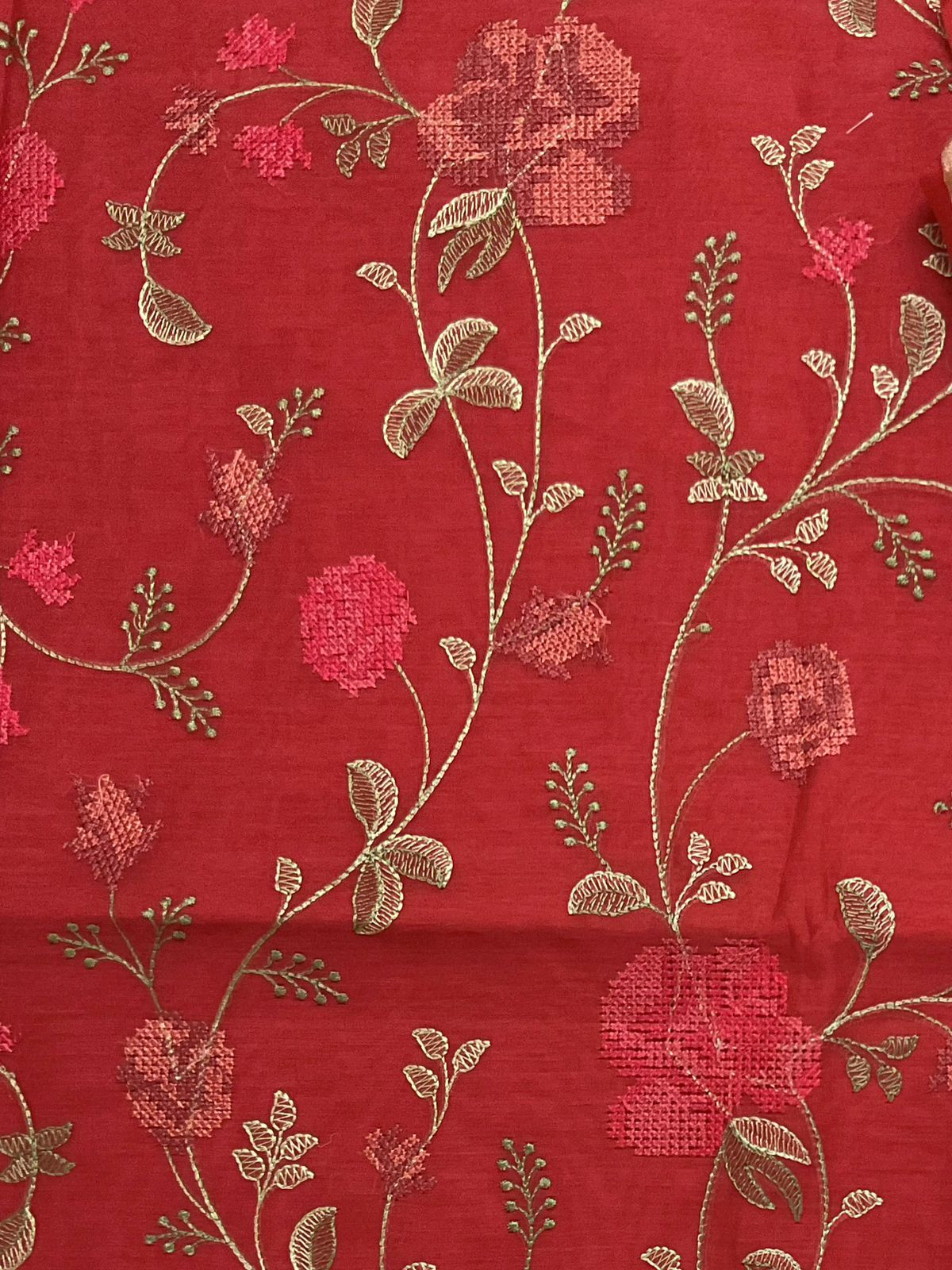 Soft Chanderi Embroidered Suit - Red