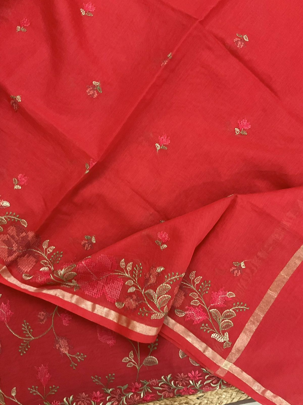 Soft Chanderi Embroidered Suit - Red