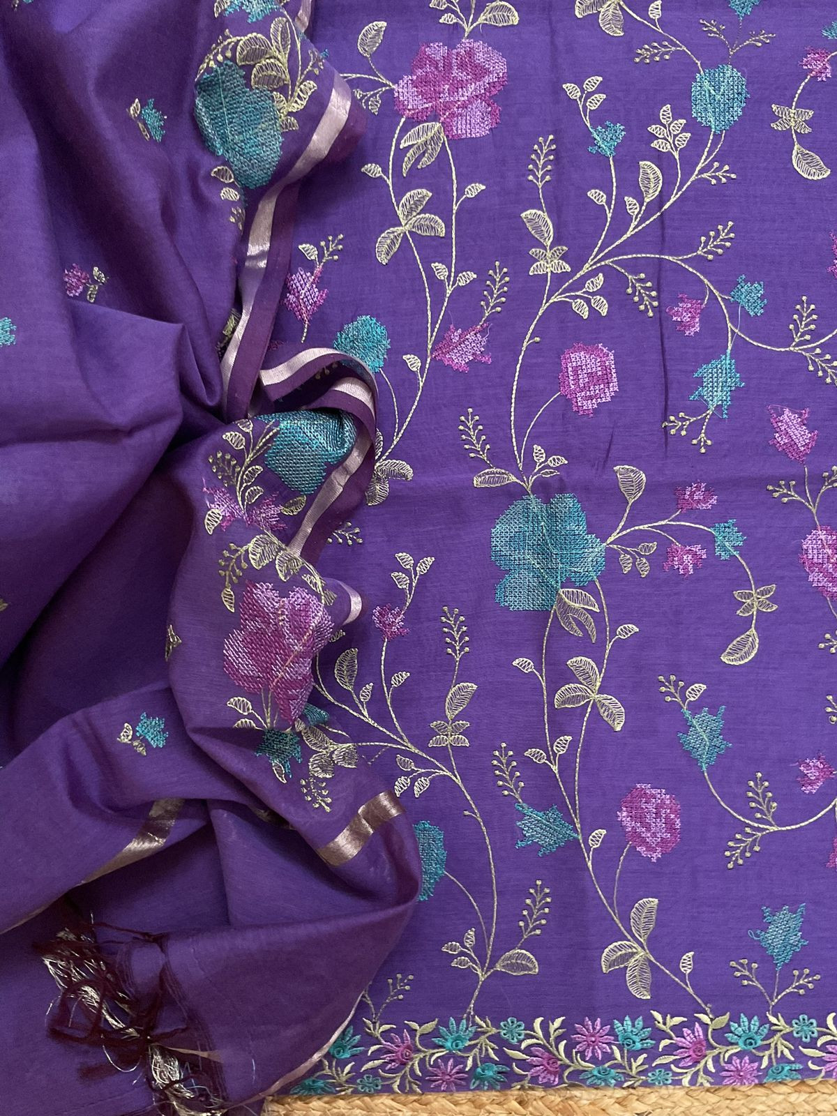 Soft Chanderi Embroidered Suit - Violet