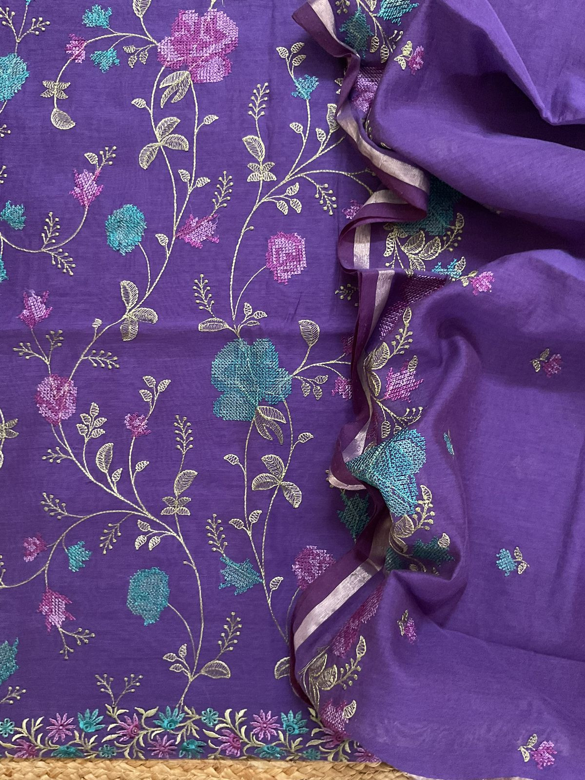 Soft Chanderi Embroidered Suit - Violet