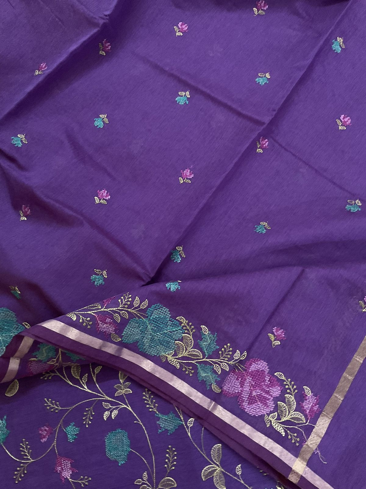 Soft Chanderi Embroidered Suit - Violet