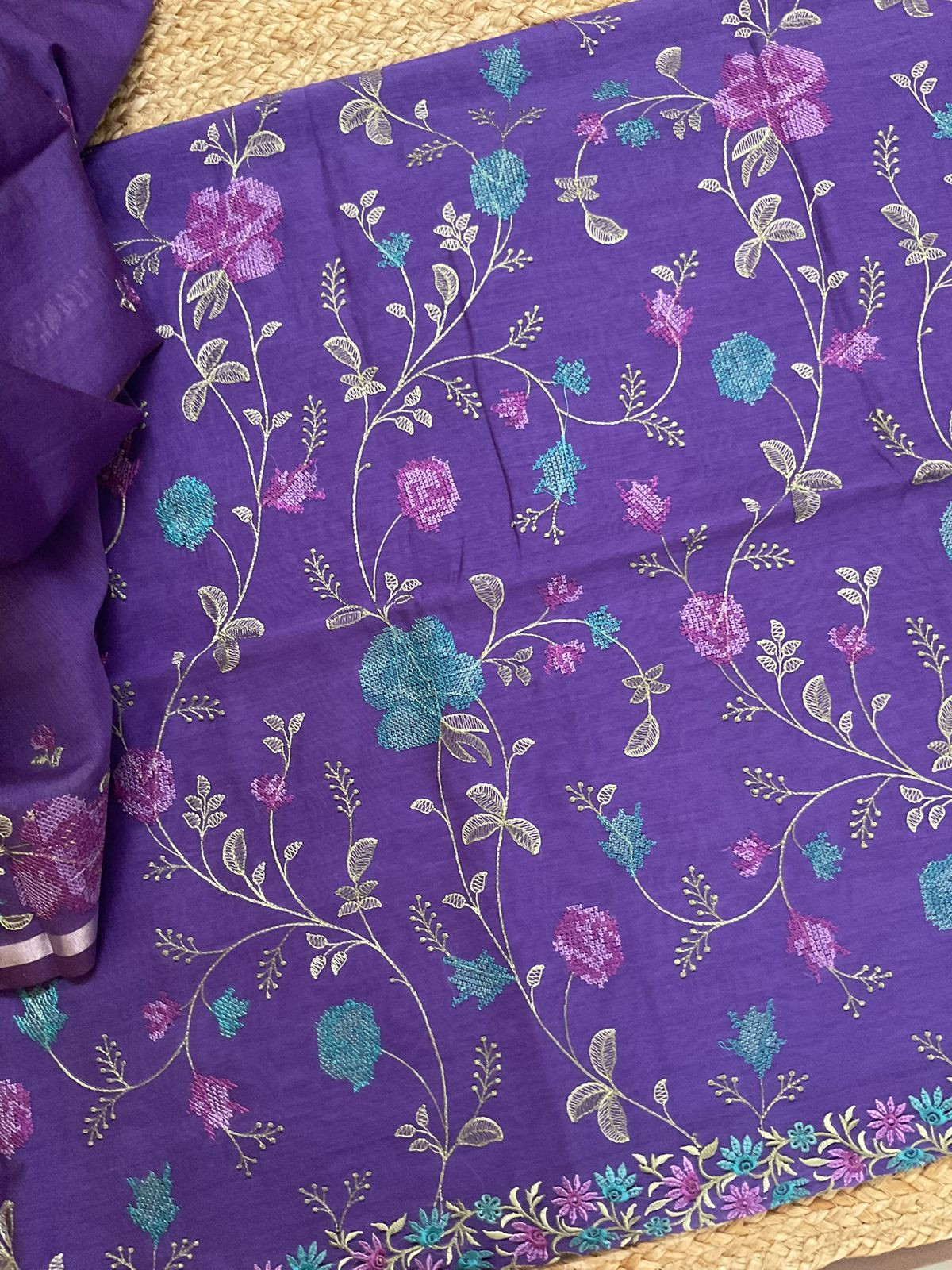 Soft Chanderi Embroidered Suit - Violet