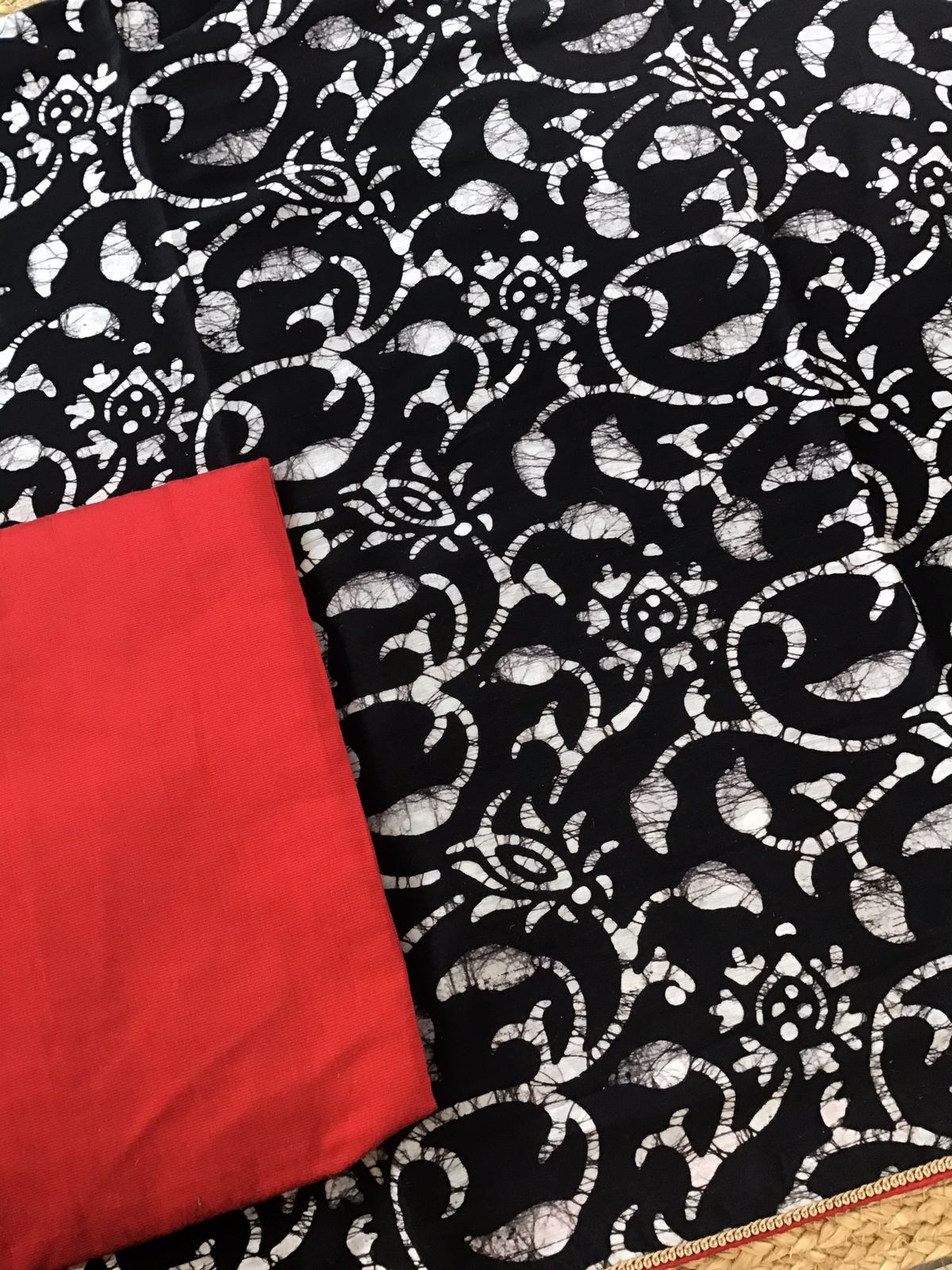 Pure Linen Chanderi Printed Embroidered Suit - Black